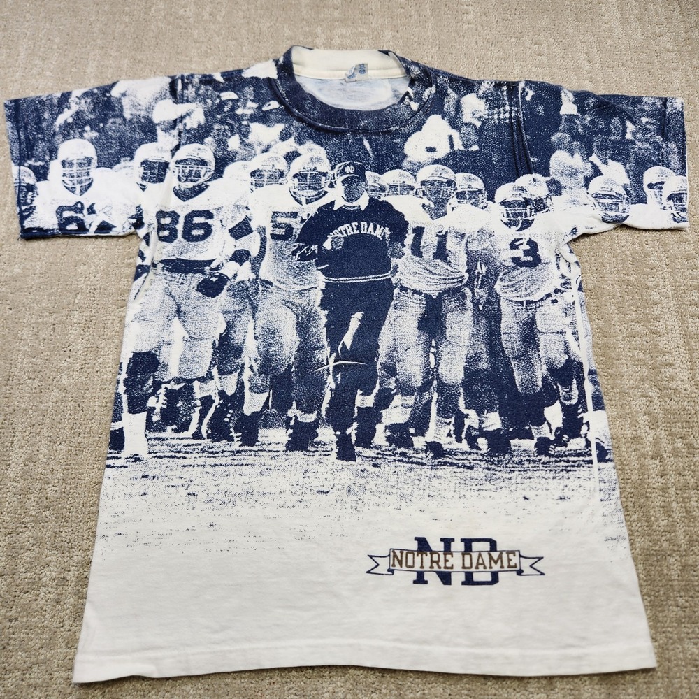 Vintage 80s Notre Dame Fighting Irish Shirt Adult Medium AOP Champion Football